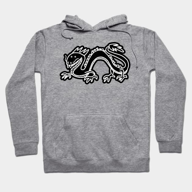 Dragon Black and White Line Art Hoodie by ellenhenryart